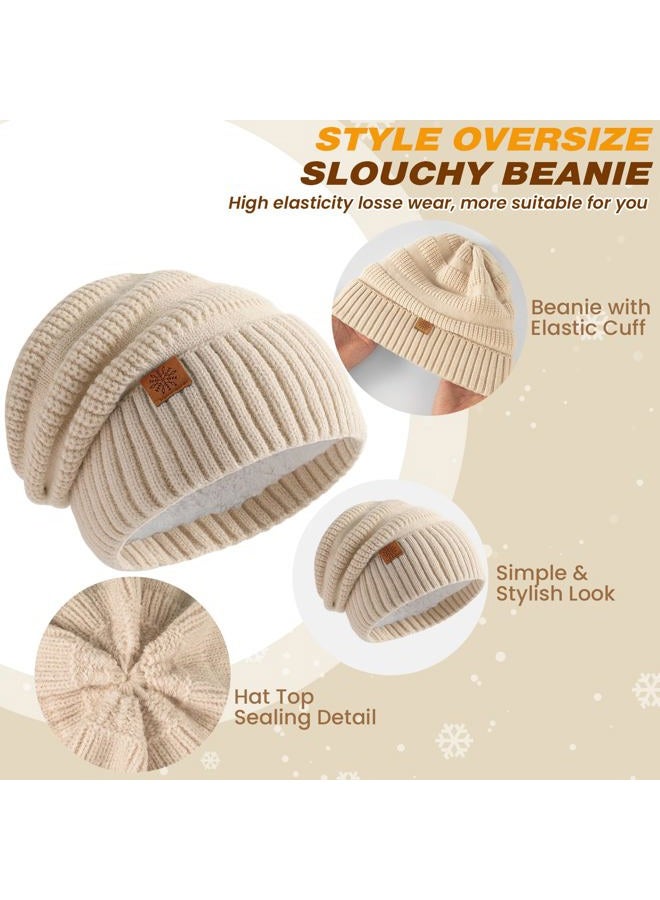 Pleneal Winter Womens Beanie Hat Scarf Gloves Set, Slouchy Beanie Knit Scarf Touchscreen Gloves Warm 3 Gift Set, Beige, One size - Image 2