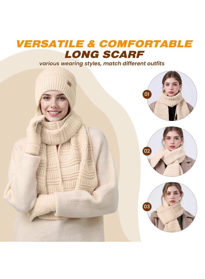 Pleneal Winter Womens Beanie Hat Scarf Gloves Set, Slouchy Beanie Knit Scarf Touchscreen Gloves Warm 3 Gift Set, Beige, One size - Image 5