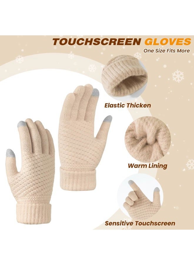 Pleneal Winter Womens Beanie Hat Scarf Gloves Set, Slouchy Beanie Knit Scarf Touchscreen Gloves Warm 3 Gift Set, Beige, One size - Image 4