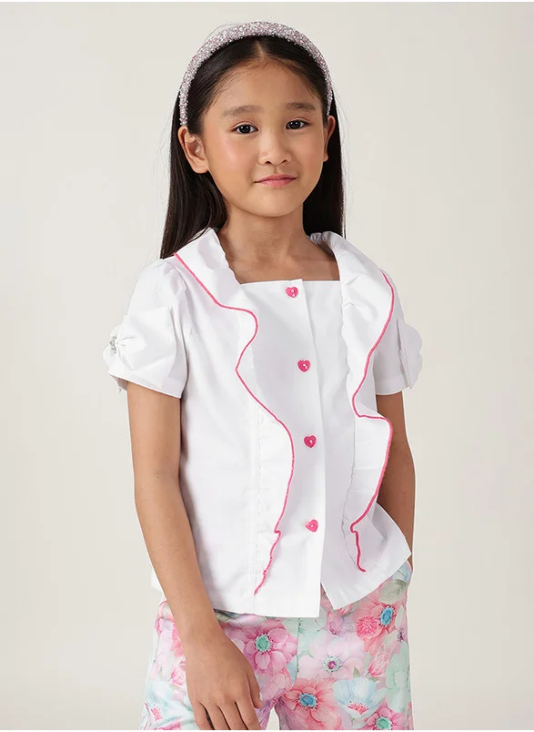 ون فرايدي One Friday Girls White Regular Fit Short Sleeve Solid Tops