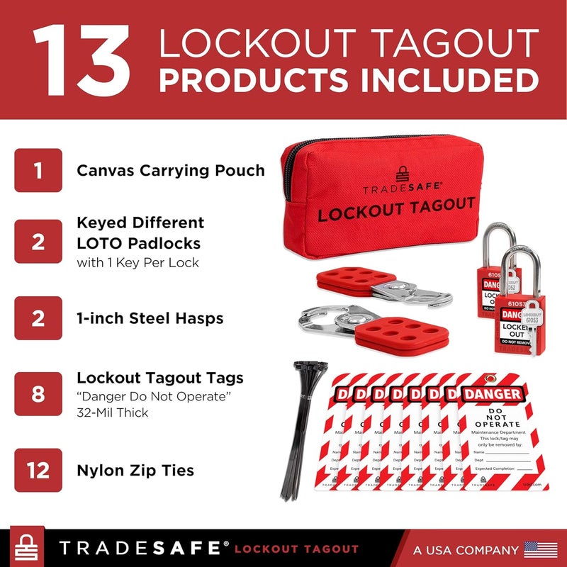 TRADESAFE Lockout Tagout Kit with Hasps, Lockout Tags, Red Loto Locks - Electrical Lock Out Tag Out Kits for OSHA Compliance, Personal Loto Kit (1 Key Per Lock) - Image 2