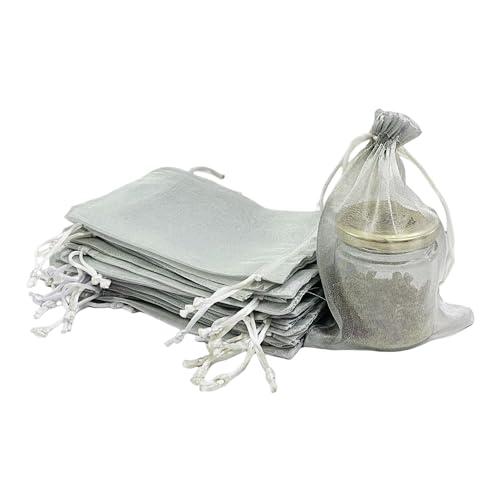 KRIWIN Pack of 50 Organza Tissue Gift Potli Bags 5inch X 7 inch, Drawstring Closure (Silver) - Image 1