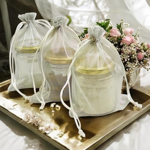 KRIWIN Pack of 50 Organza Tissue Gift Potli Bags 5inch X 7 inch, Drawstring Closure (Silver) - Image 3