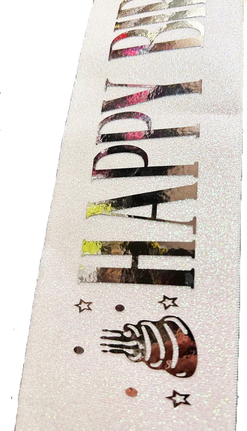 Lisinya White Silver Large Happy Birthday Written Glittery Shiny Sash Belt 10 cm Width ( )
