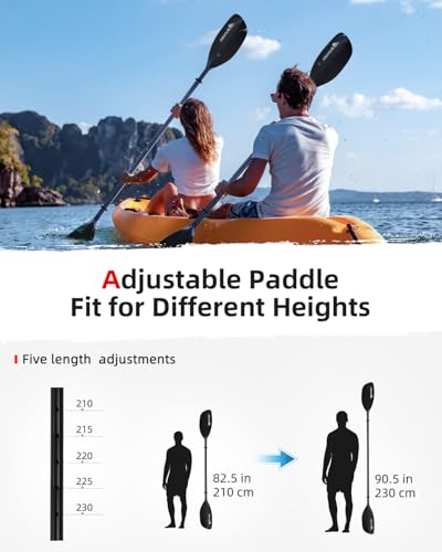 Abahub Adjustable Kayak Paddle 210230 cm826905 Inches Floating Kayaking Oars Boating Oars Canoeing Oars Black - Image 3