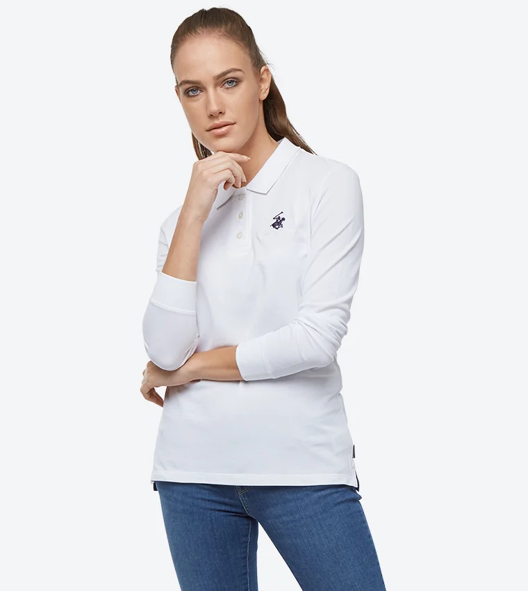 بيفرلي هيلز بولو كلوب تيشيرت بولو بأكمام طويلة وياقة بشعار