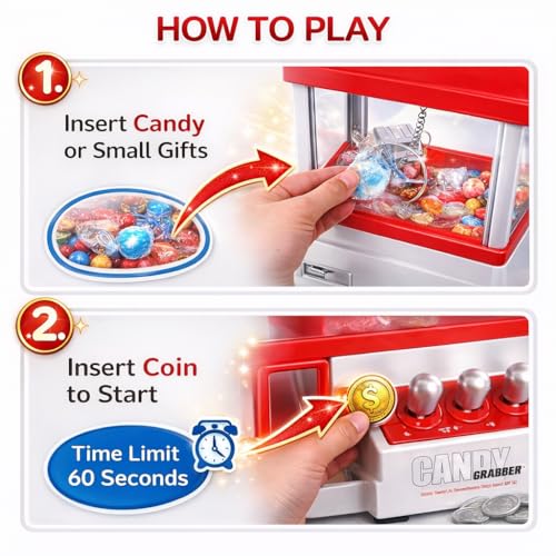 Japard Claw Machine for Kids Mini Candy Vending Machine Manual Arcade Game with Adjustable Sound Candy Grabber Prize Dispenser Gifts for Girls Boys Easter Party - Image 5