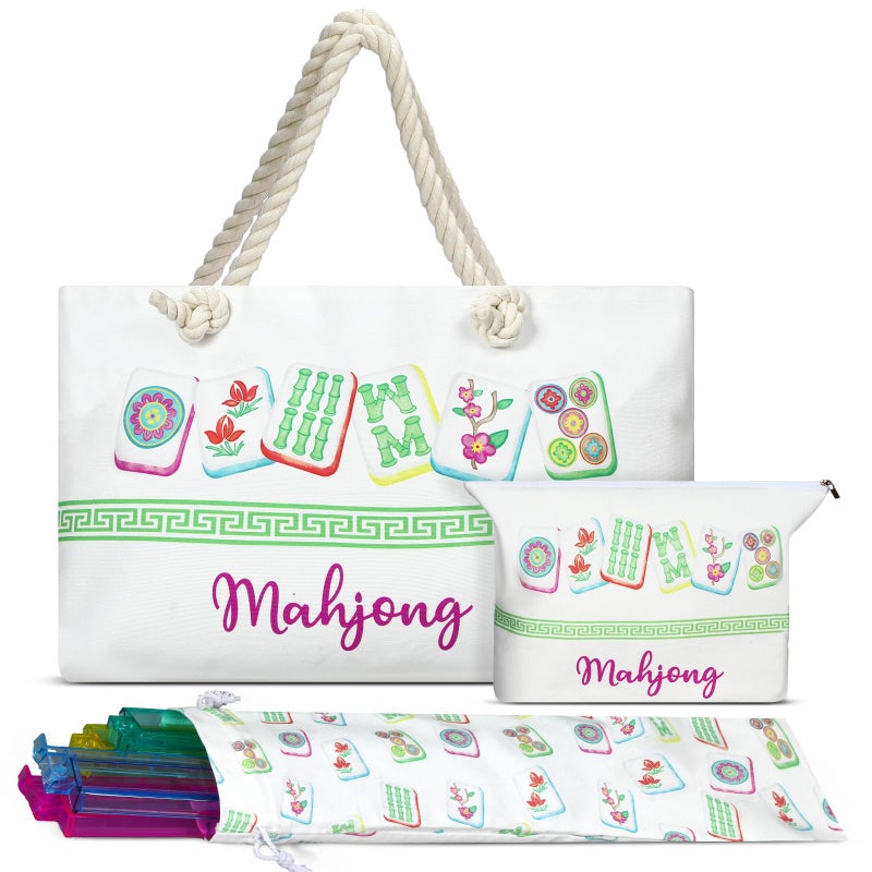 Sunnymove Empty Mahjong Bags Set for Tiles and Racks 24x13x4.7 Inch American Mahjong Carrying Bag Tote Tiles Bag Drawstring Protective Sleeve for Rack Pusher Party Travel, Case Only(Stylish) - Image 1