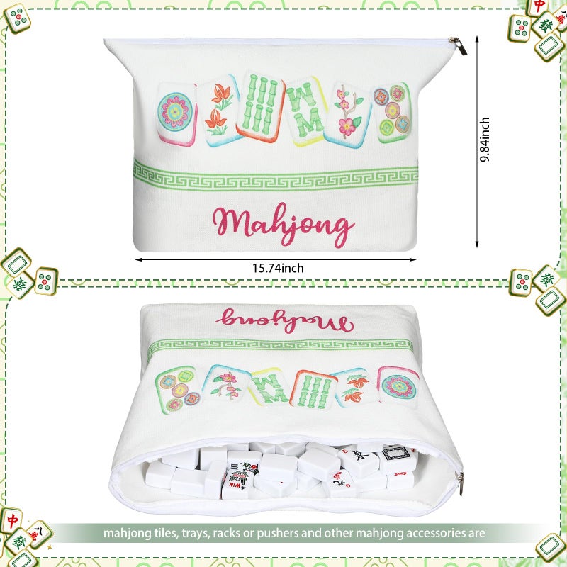 Sunnymove Empty Mahjong Bags Set for Tiles and Racks 24x13x4.7 Inch American Mahjong Carrying Bag Tote Tiles Bag Drawstring Protective Sleeve for Rack Pusher Party Travel, Case Only(Stylish) - Image 4