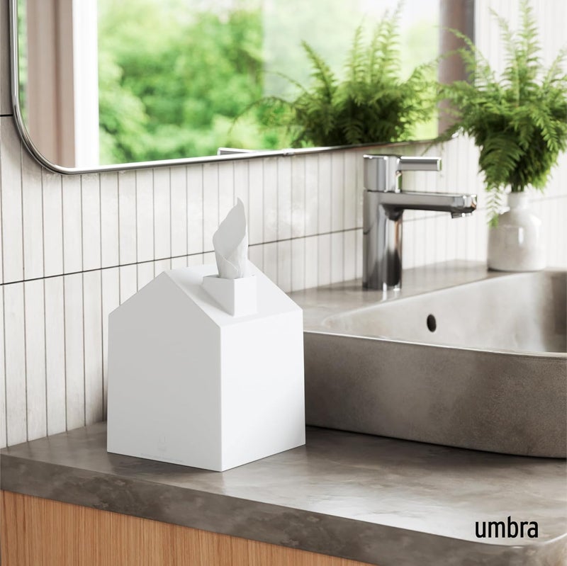 UMBRA Casa Tissue Box Cover - Adorable House Shaped Square Tissue Box Holder for Bathroom, Bedroom or Office, White - Image 2