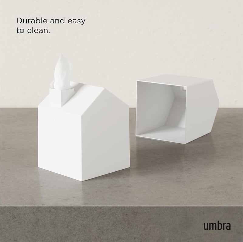 UMBRA Casa Tissue Box Cover - Adorable House Shaped Square Tissue Box Holder for Bathroom, Bedroom or Office, White - Image 5