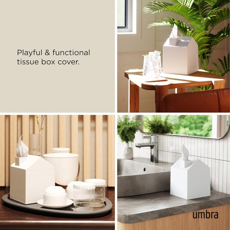 UMBRA Casa Tissue Box Cover - Adorable House Shaped Square Tissue Box Holder for Bathroom, Bedroom or Office, White - Image 4