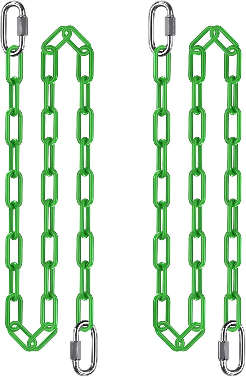 BeneLabel 2Pcs 80" Coated Swing Chain with Carabiners 1000 LBs Capacity Heavy Duty Hanging Chains Porch Swing Chains with Hooks Green Chain for Hammock Chairs, Tree Swing, Hanging Chair, Punching Bags - Image 1