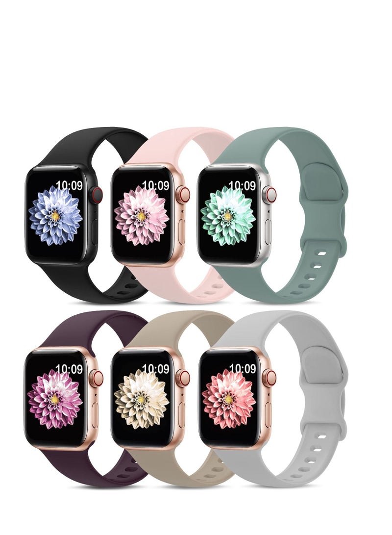 SYOSI 6 Pack Sport Bands Compatible with Apple Watch Band 42mm 44mm 45mm, Soft Silicone Waterproof Strap Wristbands Compatible with iWatch Apple Watch Series 7 6 5 4 3 2 1 SE - Image 1