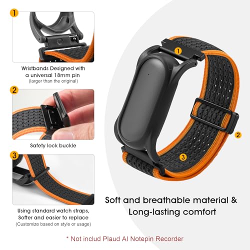 REEYEAR Adjustable Soft Woven Nyon Wristband + Protective Case Base fits for PLAUD NotePin AI Voice Recorder ，Upgraded 18mm Pin Quick Release Notepin Strap for Easy Band Replacement,Orange&Gray - Image 5