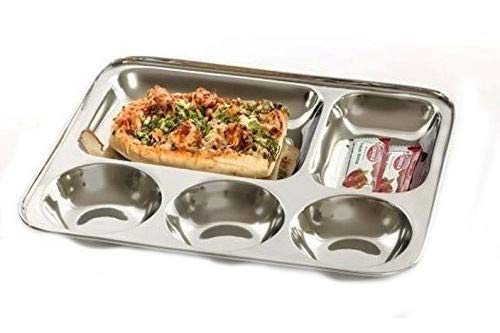Truvic Stainless Steel Lunch Dinner Plate Bhojan Thali 5 in 1 Rectangle Compartments Kitchen Dining Set Pack of 6 - Image 1