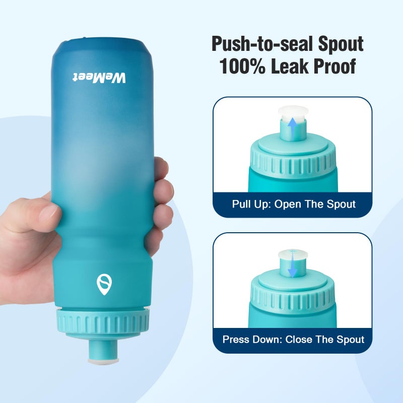 WEMEET 24oz Cycling Sports Bottle  Fits Most Bike Cages  LeakProof  BPA Free  Mountain Bike Squeeze Bottle with Capacity Scale  for Gym  Travel Hiking (Black & Green Blue  2 Pack) - Image 5
