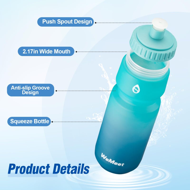 WEMEET 24oz Cycling Sports Bottle  Fits Most Bike Cages  LeakProof  BPA Free  Mountain Bike Squeeze Bottle with Capacity Scale  for Gym  Travel Hiking (Black & Green Blue  2 Pack) - Image 3
