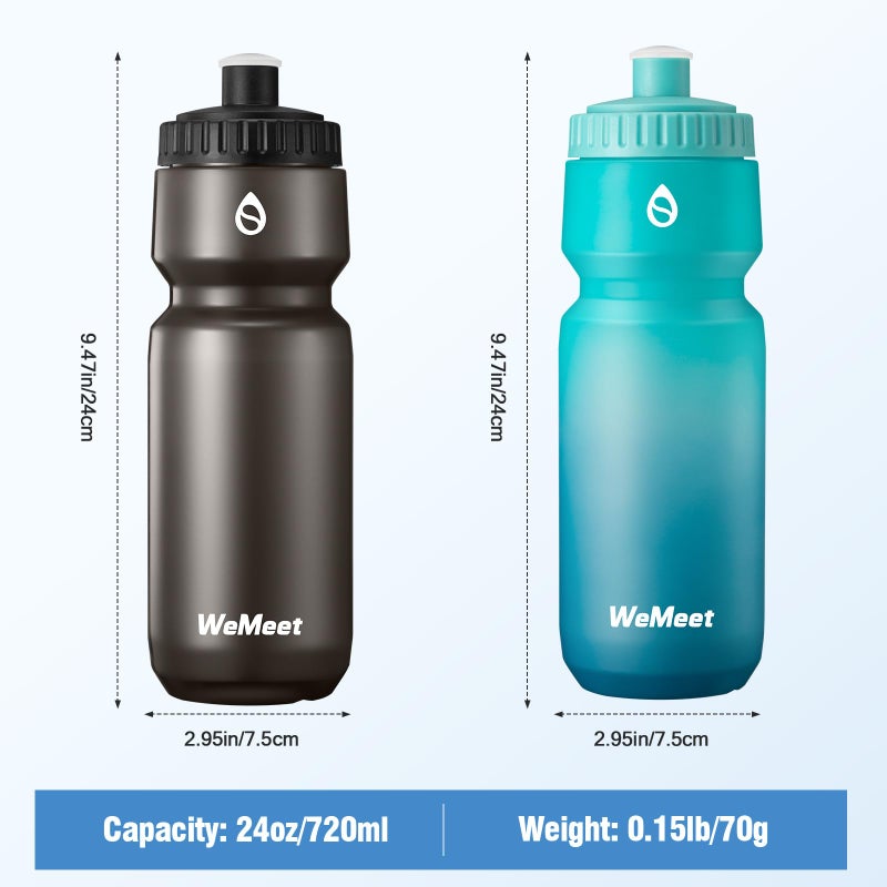 WEMEET 24oz Cycling Sports Bottle  Fits Most Bike Cages  LeakProof  BPA Free  Mountain Bike Squeeze Bottle with Capacity Scale  for Gym  Travel Hiking (Black & Green Blue  2 Pack) - Image 4