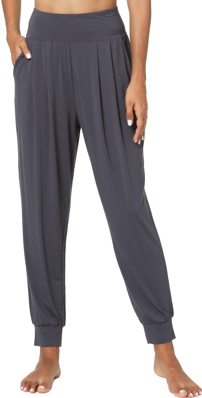 GYS Women Pajama Pants Bamboo Viscose HighWaist Soft Sleep Bottoms with Pockets Dark Grey Medium
