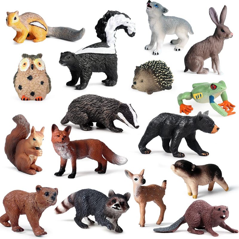 RCOMG 16pcs Forest Animal Baby Figures Woodland Creatures Miniature Set Cake Toppers Educational Birthday Gifts for Kids Toddlers - Image 2