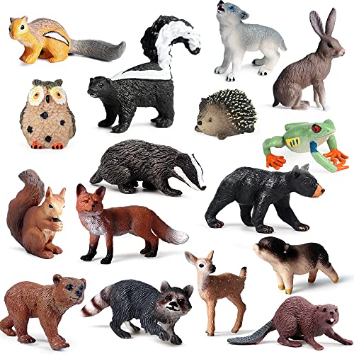 RCOMG 16pcs Forest Animal Baby Figures Woodland Creatures Miniature Set Cake Toppers Educational Birthday Gifts for Kids Toddlers - Image 1