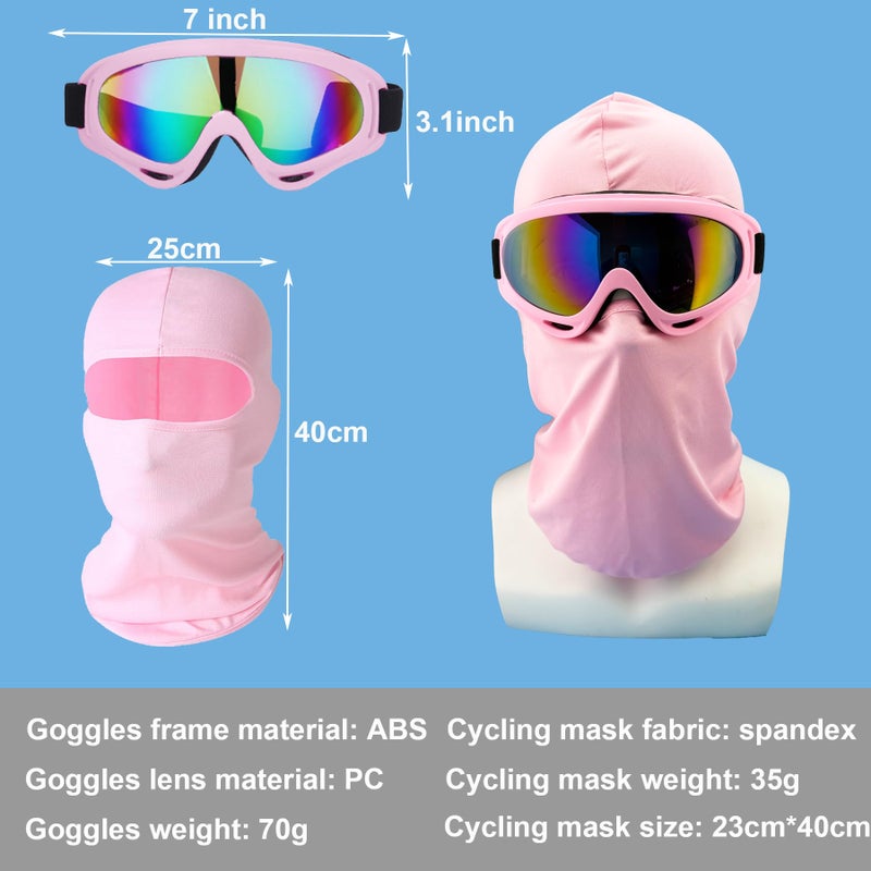 LJDJ Cycling Sports Goggles Motocross Riding Hiking with Balaclava Mask UV Protection Summer Cooling Neck Gaiter Men Women (Light Pink/Colorful+Mask) - Image 2