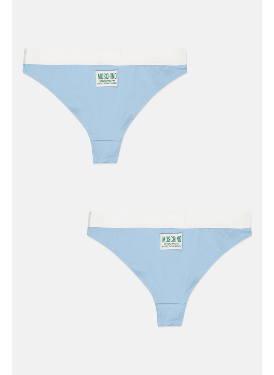 MOSCHINO Women 2 Pieces Brand Logo Hipster Briefs, Sky Blue  - Image 2