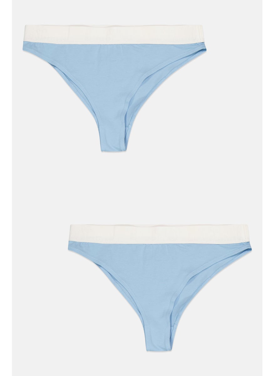 MOSCHINO Women 2 Pieces Brand Logo Hipster Briefs, Sky Blue  - Image 1