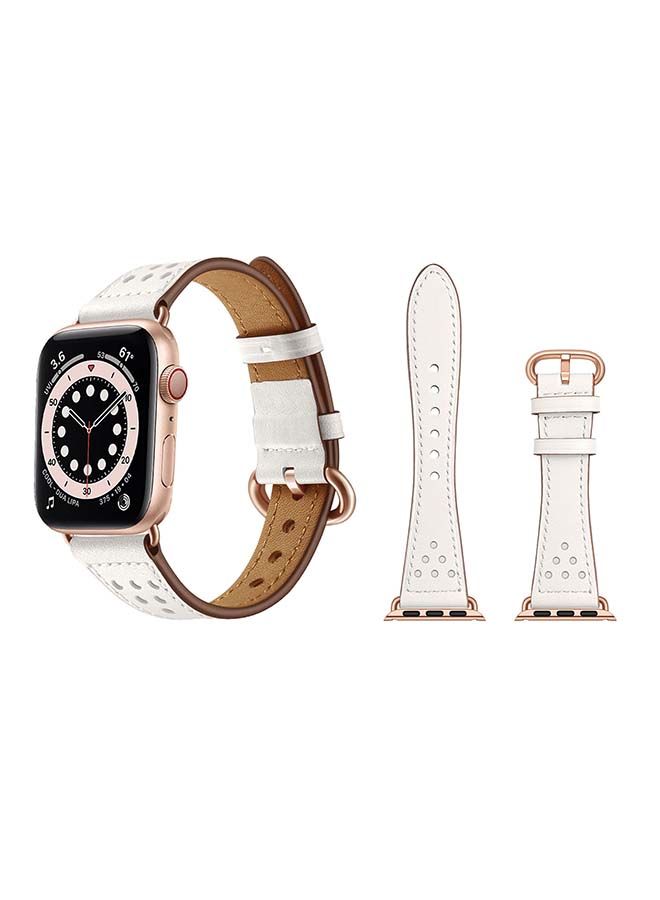 NIBEMINENT Genuine Leather Replacement Band For Apple Watch Series 6/SE/5/4/3/2/1 White