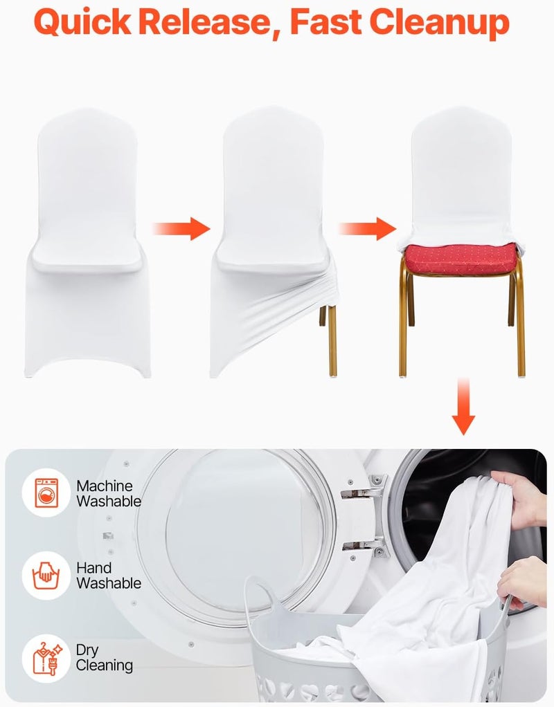 100 Pcs White Chair Covers Polyester Spandex Stretch Slipcovers for Weddings and Events - Image 5