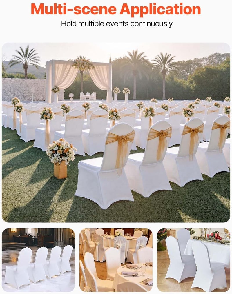 100 Pcs White Chair Covers Polyester Spandex Stretch Slipcovers for Weddings and Events - Image 2