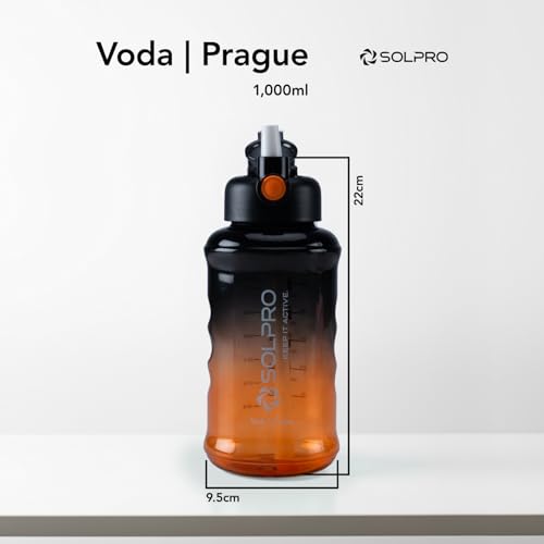 Solpro Voda Prague Sipper Water Bottle 1000 ml Leakproof BPA Free, Sipper Bottle for Kids, Men, Women, Adults for School, Office, College, Travel, Gym, Workout, Outdoor, Camping (Black/Orange) - Image 4