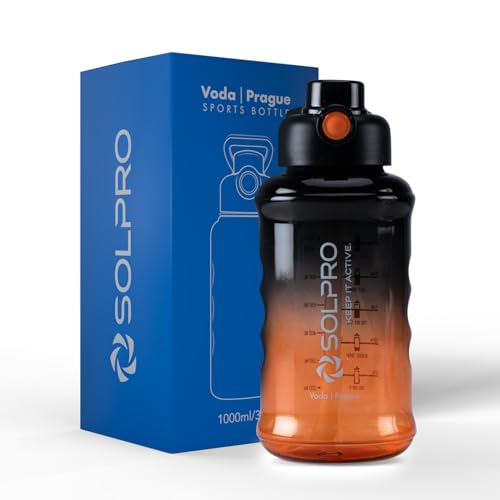 Solpro Voda Prague Sipper Water Bottle 1000 ml Leakproof BPA Free, Sipper Bottle for Kids, Men, Women, Adults for School, Office, College, Travel, Gym, Workout, Outdoor, Camping (Black/Orange) - Image 1