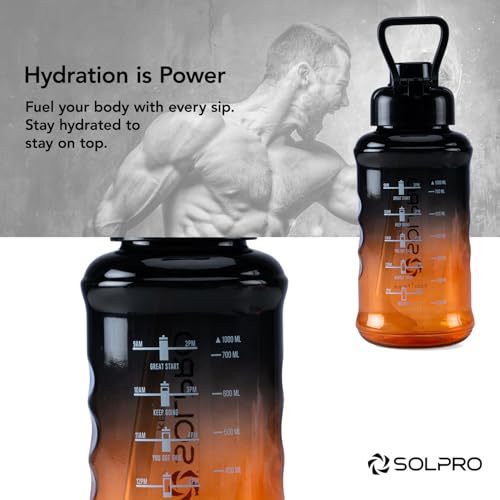 Solpro Voda Prague Sipper Water Bottle 1000 ml Leakproof BPA Free, Sipper Bottle for Kids, Men, Women, Adults for School, Office, College, Travel, Gym, Workout, Outdoor, Camping (Black/Orange) - Image 2