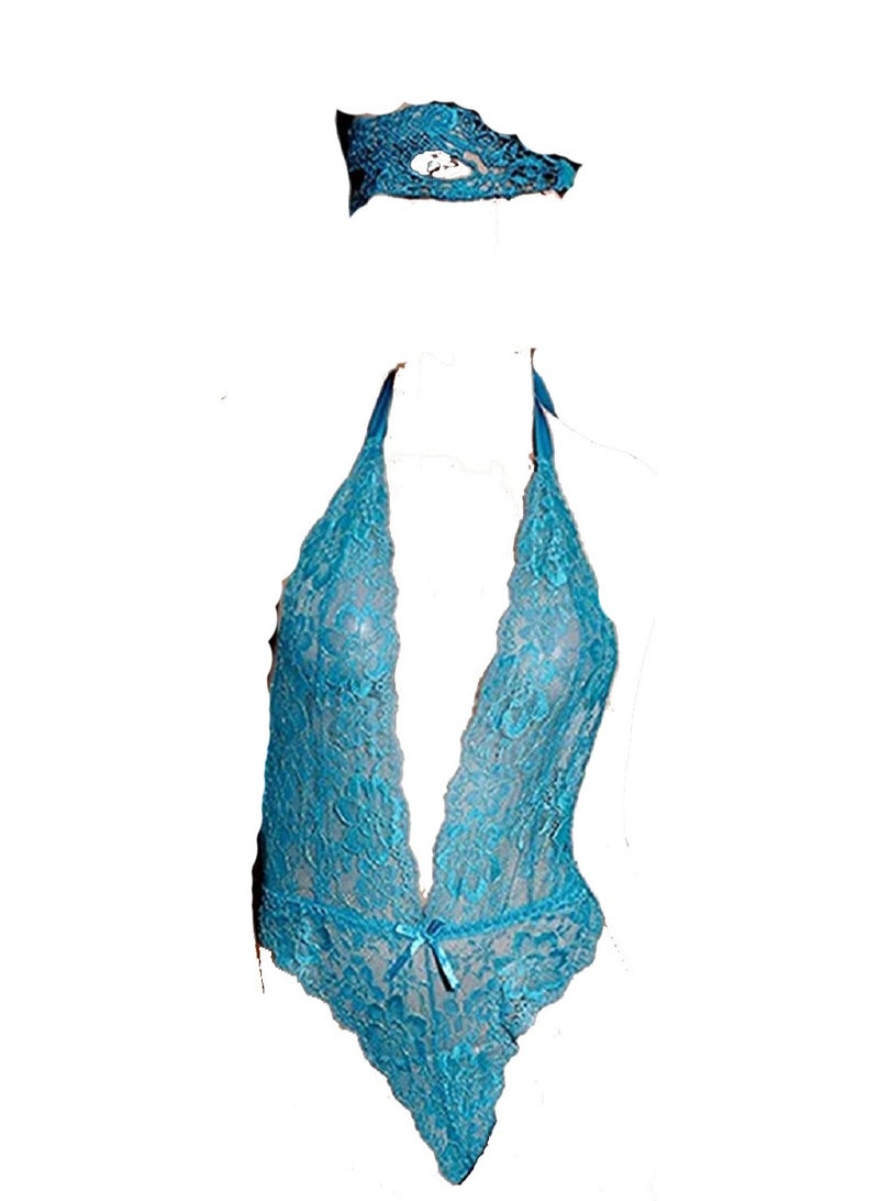 Women bond girl backless jumpsuit With Eye Mask  - Image 3