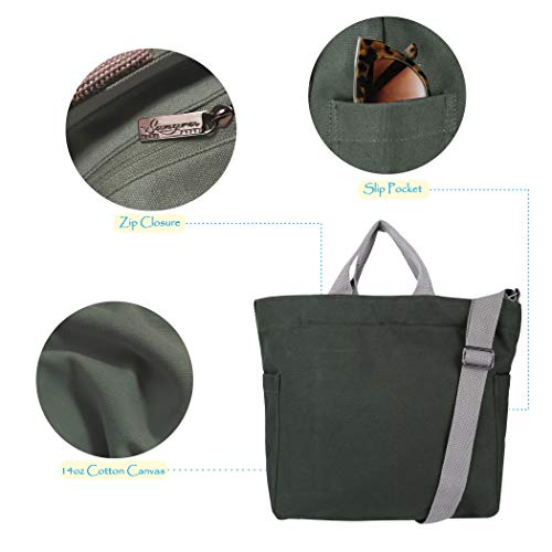Sangra Women's Canvas Tote Handbag - Versatile Casual Shoulder & Crossbody Work Sling Bag (Dark Olive) - Image 5