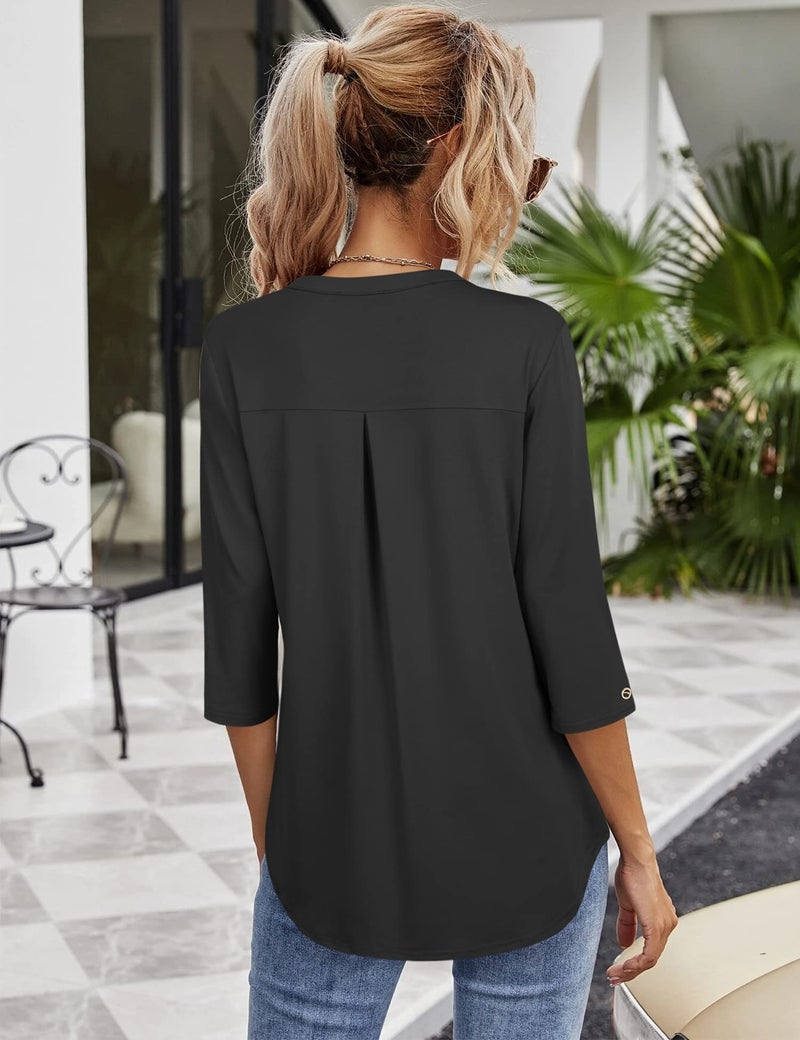 VALOLIA 3/4 Sleeve Tops For Women, Business Casual Tops To Hide Belly, Dressy Casual Womens Fall Fashion 2023 Black X-Large - Image 3