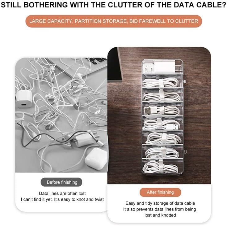GadgetBite Data Cable Organizer Box for Wire Management,Transparent Box with 8 Compartment and 10 Cable Ties, Storage Organiser for Office & Home,Cable Management Solution - Image 2