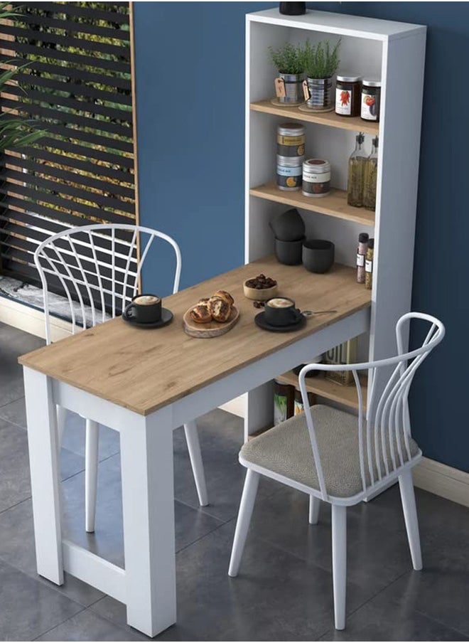 Home Canvas Home Canvas Study Dek, Bar Table Decorative Kitchen Dining Table With Shelf Basket Walnut - White  - Image 1