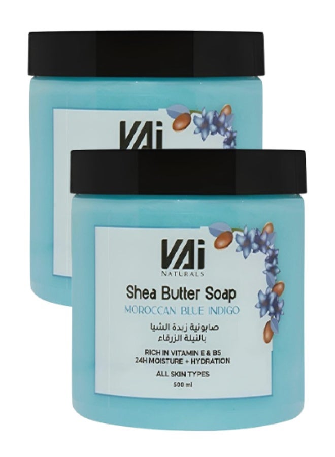 VAI 2 Pieces Shea Butter Soap Moroccan Blue Indigo Rich In Vitamin E AND B5 24 Hours Moisture And Hydration All Skin Types 500ml - Image 1