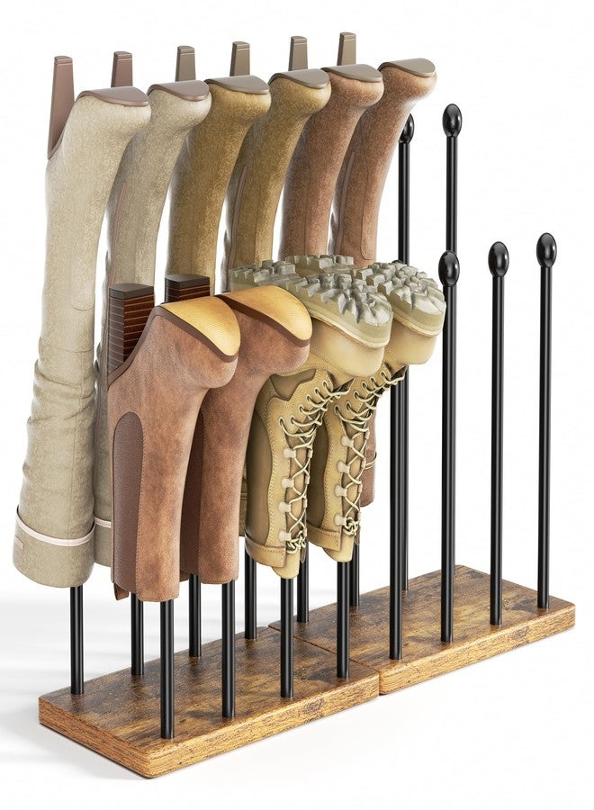 pickpiff Boot Rack 8-Pair Shoe Organizer Tall 16.4'' Free Standing Shoes Holder Metal With Wood Base - Image 1