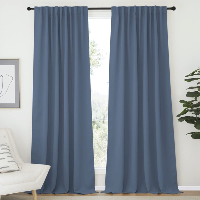 NICETOWN Extra Long and Wide Blackout Curtains for Patio Sliding Glass Door Thermal Insulated Curtains and Draperies with Rod Pocket  Back Tab Stone Blue 2 Panels W70 x L108