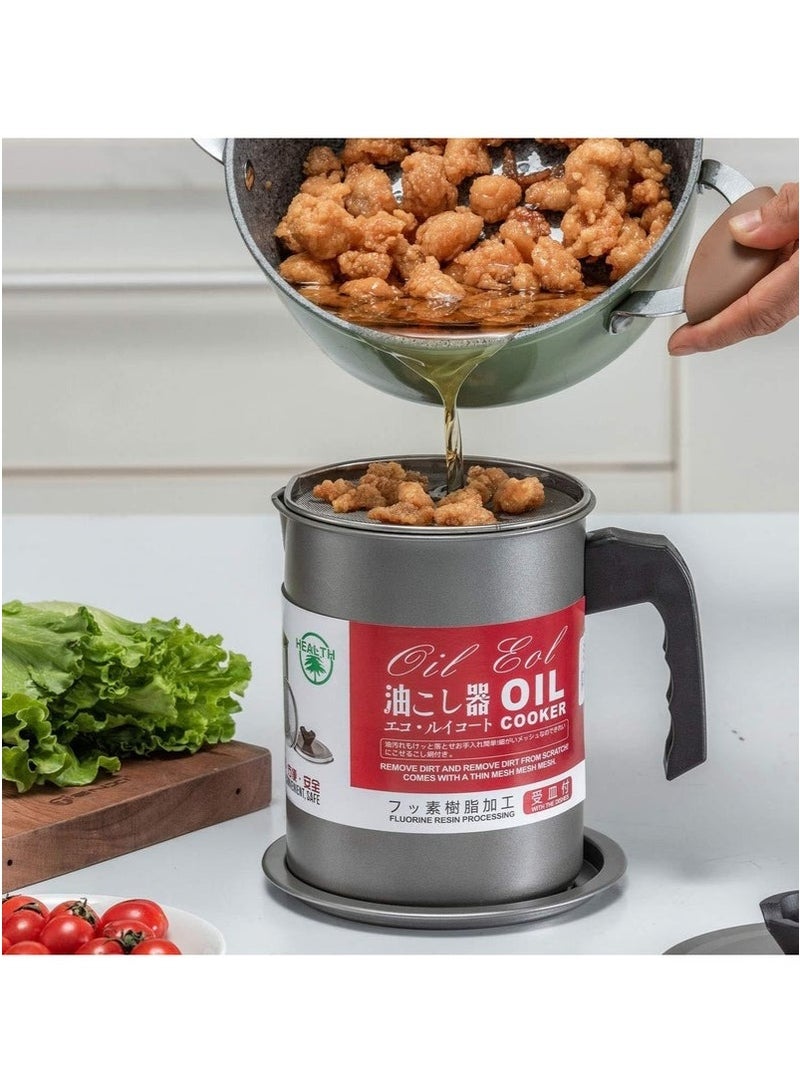 فالمر وعاء مصفاة زيت للمطبخ مع فلتر، موزع زيت من الستانلس ستيل سعة 1.4 لتر، حاوية تخزين مع مصفاة شبكية دقيقة، مثالية لزيت القلي وشحوم الطبخ - Image 1