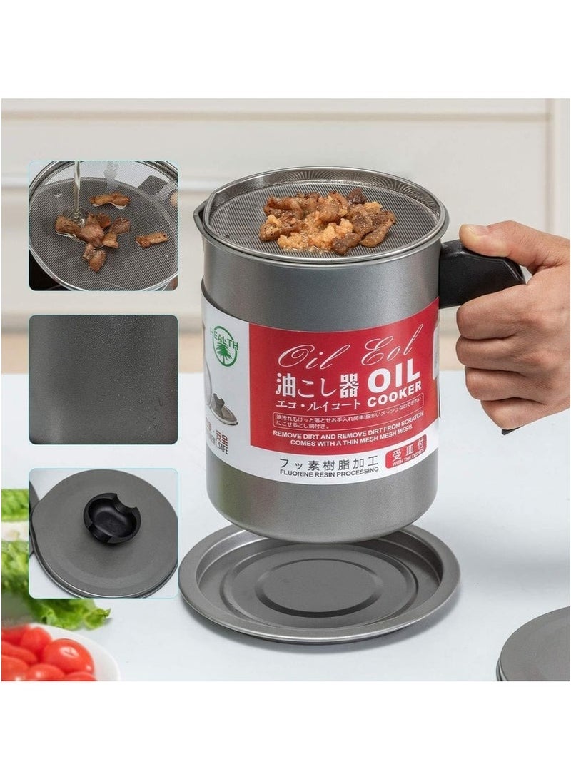 فالمر وعاء مصفاة زيت للمطبخ مع فلتر، موزع زيت من الستانلس ستيل سعة 1.4 لتر، حاوية تخزين مع مصفاة شبكية دقيقة، مثالية لزيت القلي وشحوم الطبخ - Image 2