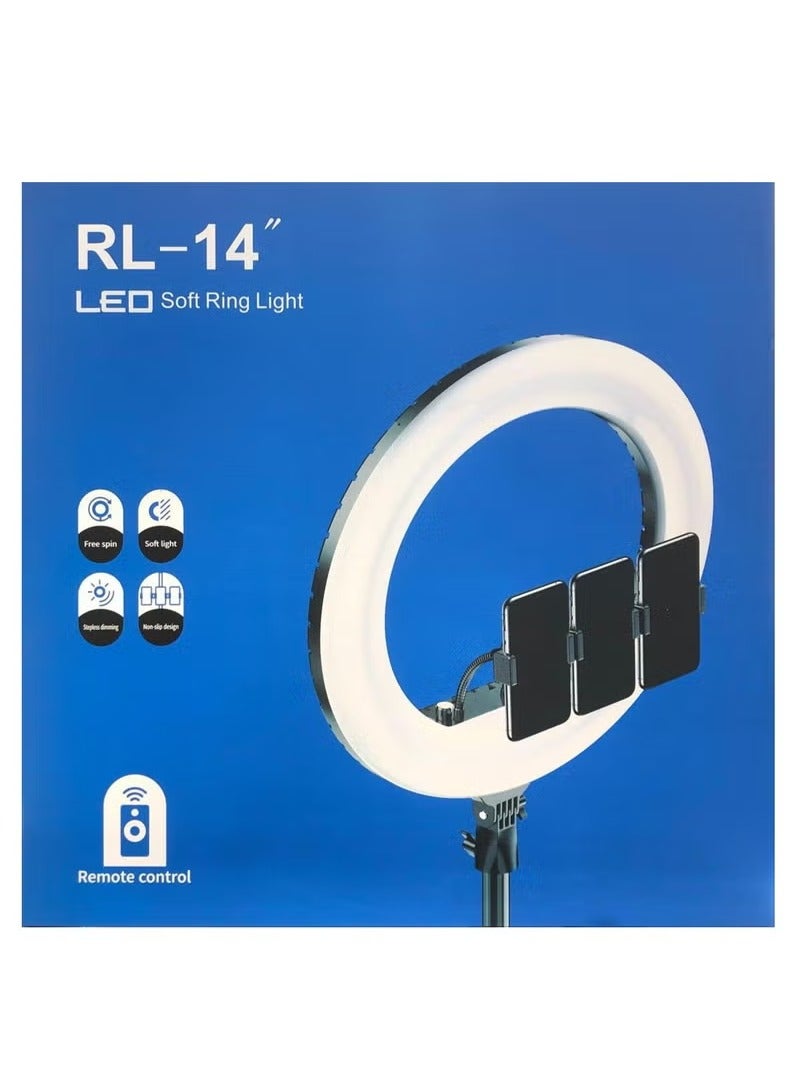 ميجوفاست حلقة إضاءة مع حامل ثلاثي القوائم للأرضية مع 3 حوامل هواتف LED ناعمة مقاس 14 بوصة حلقة إضاءة سيلفي مع جهاز تحكم عن بعد - 14 بوصة - Image 2