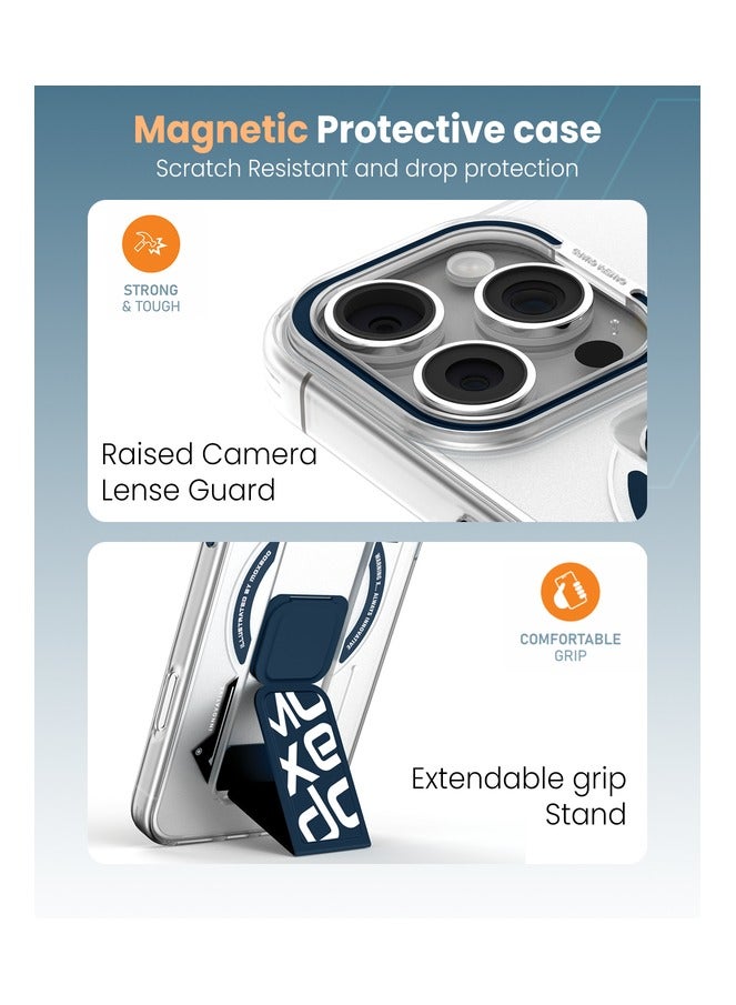 Moxedo Magnetic Protective Case Scratch Resistant Drop Protection with Built-in Extendable Grip Stand Compatible for iPhone 16 Pro Max 6.9 inch - Blue - Image 3