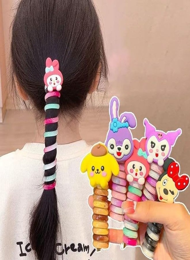 WECROO Telephone Wire Hair Bands for Kids Cute Cartoon Spiral Hair Ties Stretchy Ponytail Holders Tangle-Free Hair Accessories for Girls & Babies (Multicolor, Pack of 6) - Image 5