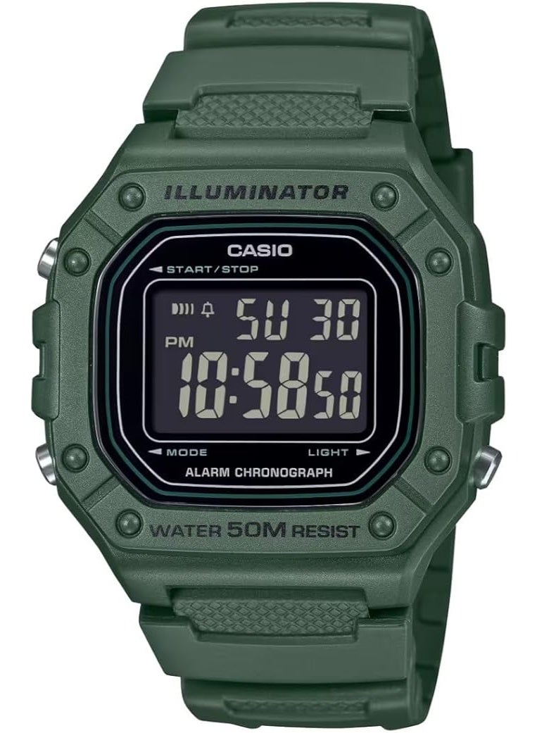 Casio Men's Watch Digital Display and Resin Strap W-218H-3BVDF Green - Image 1