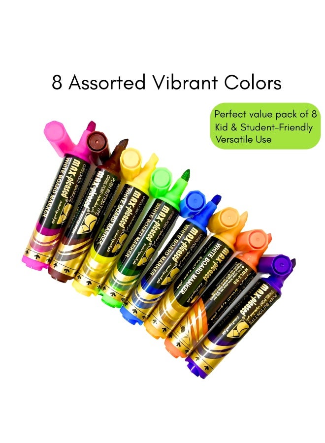 Pack of 8 PCS White Board Marker 8 Pieces Chisel Tip White Board Markers in Assorted Colors Bullet Tip Markers Dry Erase Marker Writes Clear Wipes Out Instant Pump Action System Push Button Type Multicolor Markers in Vivid Colors for Kids Adults Students Home Classroom School - Image 5